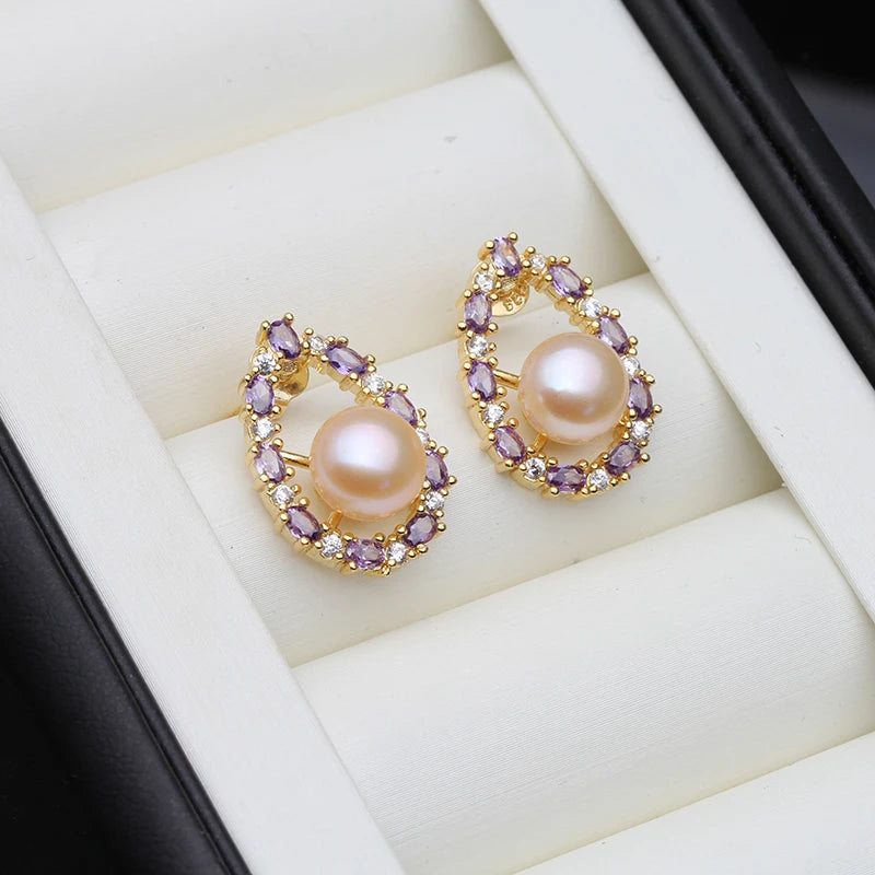 Natural Freshwater Pearl Earrings Genuine Stud Earrings