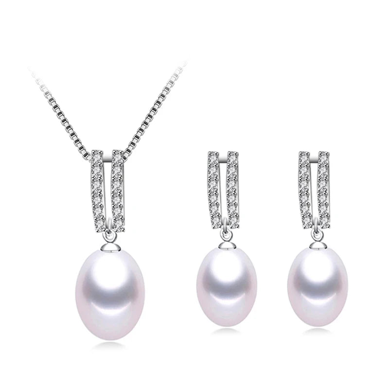 Genuine Natural Pearl Necklace Earring Set 925 Silver Necklace Pearl Set