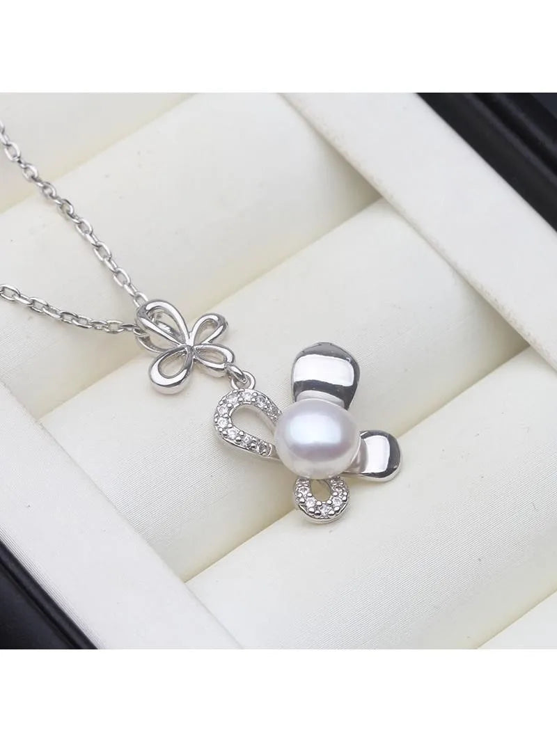 Real Natural Cultured White Pearl NecklacesFreshwater 925 Silver Pearl Pendant