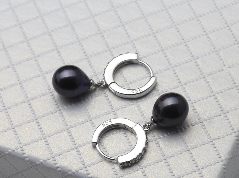 Top Quality White Pearl Earrings For Women,cute Fashion Real 925 Silver Black Freshwater Fine Pearl