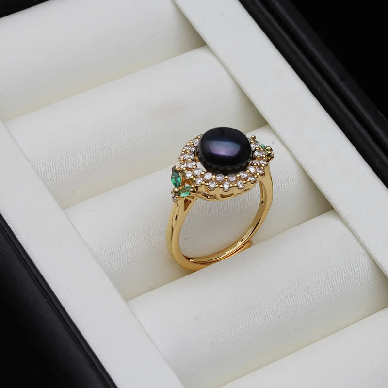 Real Natural Freshwater Pearl Rings,Gold Plated Cultured Adjustable Pearl Ring