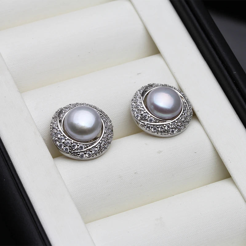 925 Silver Natural Pearl Earrings , Trend Big Freshwater Pearl