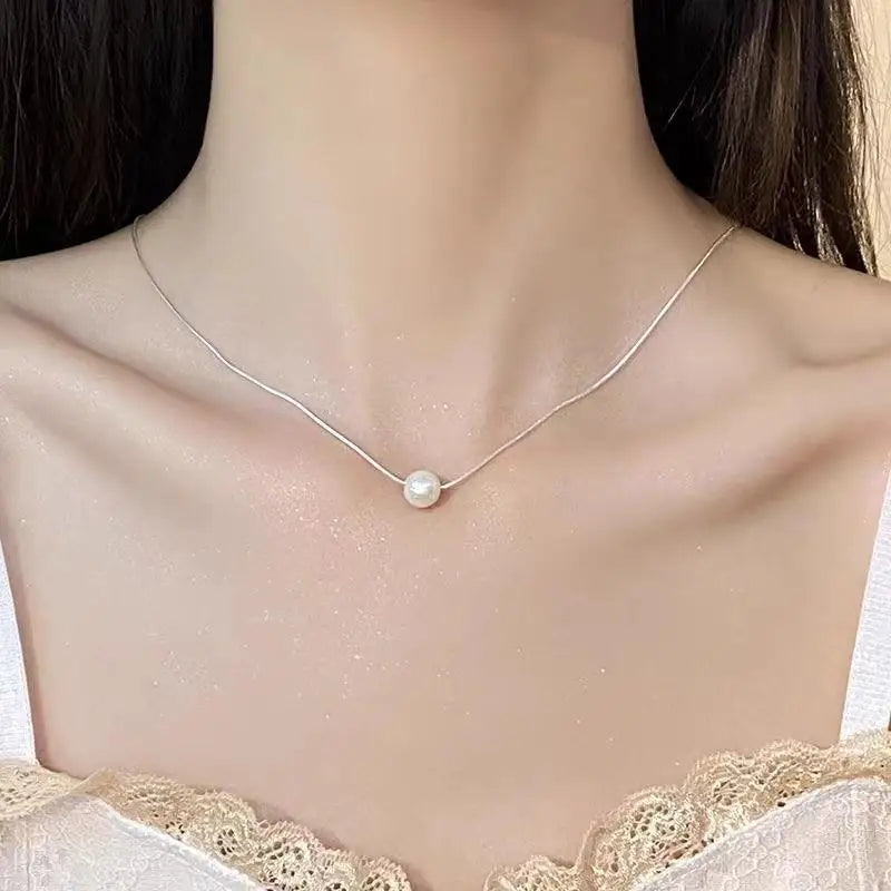 100% Natural Freshwater Pearl Trendy Simple One Ball Ladies Choker Necklace For Women Snake Chains No Fade
