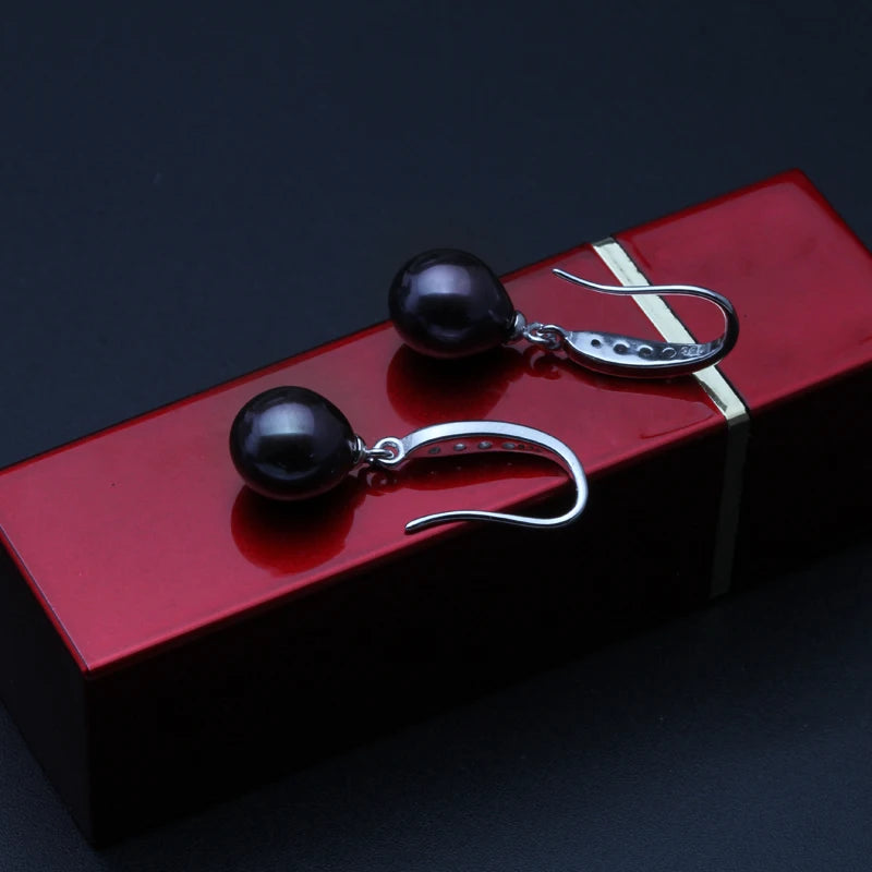 Real Grey Freshwater Pearl Earrings 925 Silver Pearl Drop Earring