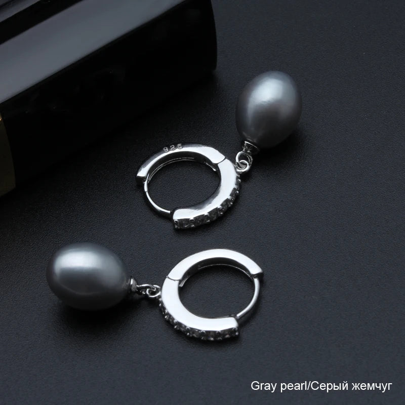 Top Quality White Pearl Earrings For Women,cute Fashion Real 925 Silver Black Freshwater Fine Pearl