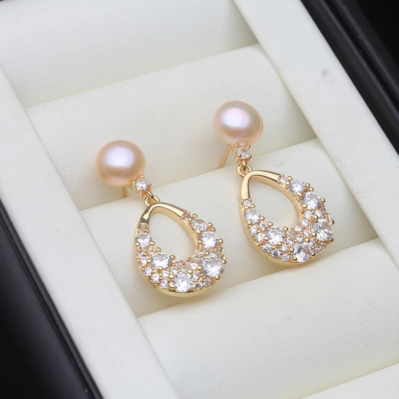 Genuine Freshwater Pearl Drop Earrings For Women,925 Silver Natural Dangle Pearl Earrings