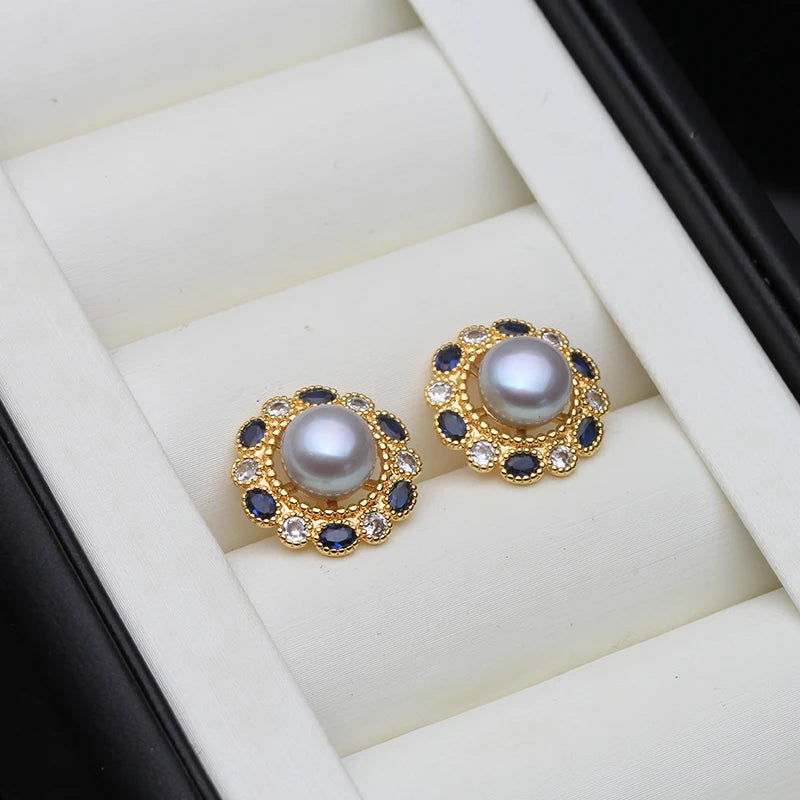 Real Pink Stud Earrings With Pearls For Women,Cultured Natural Freshwater Pearl
