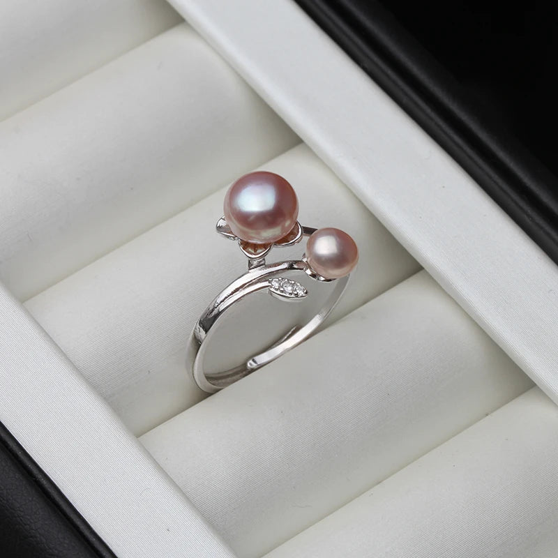 Real Freshwater Natural Pearl Rings, Cute 925 Silver Rings