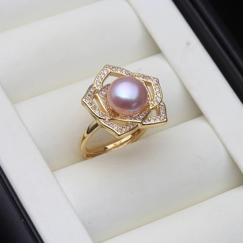 Real Freshwater Natural Pearl Rings Women,Gold Plated Cultured Pearl Rings Adjustable