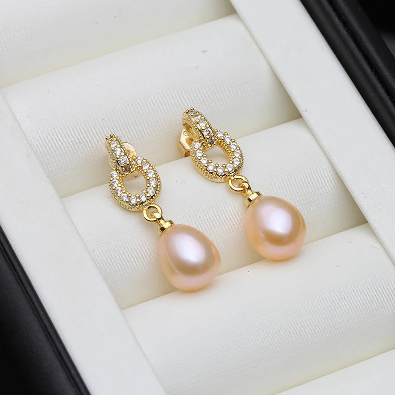 Real White Freshwater Natural Pearl Stud Earrings,Genuine Earrings With Natural Pearls