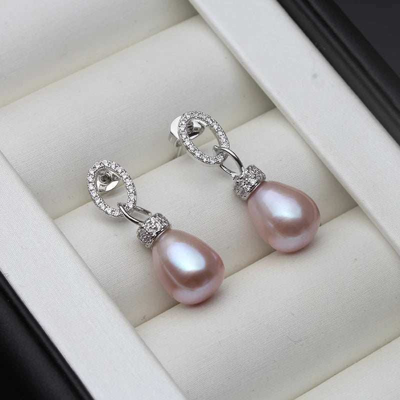 925 Sterling Silver Stud Earrings Women,Beautiful Natural Freshwater Water Drop Pearl Earrings Fine Earring