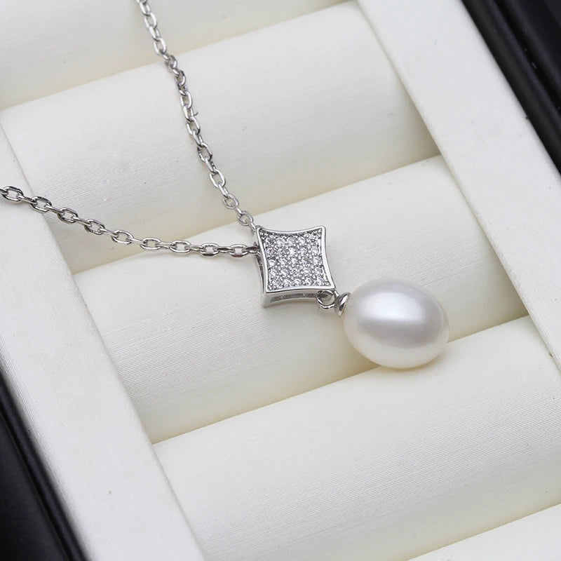 925 Sterling Silver Pearl Necklace For Women,Cultured Natural Fresh Water Pendant