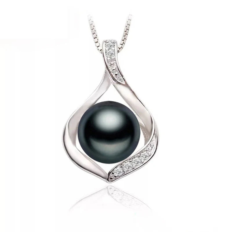 925 Sterling Silver Pendant Women,Trendy Freshwater Natural Black Pearl