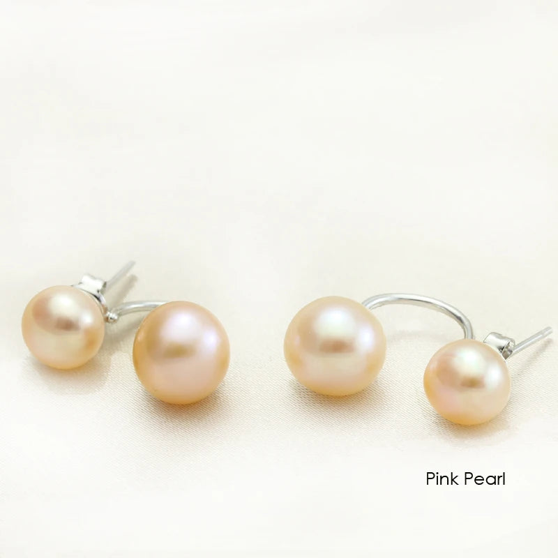 Real Natural Double Black Pearl Earrings 925 Sterling Silver Freshwater Stud Earrings With Pearls