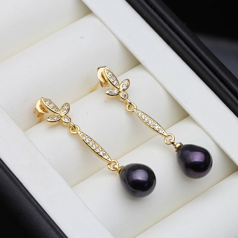 Genuine Freshwater Pearl Earring for Women,18k Gold Plated Pearl Drop Earrings