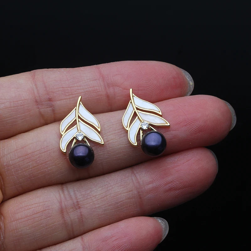 Geniune Natural Pearl Stud Earrings For Women,Vintage Gold Plated Freshwater Pearl Earrings