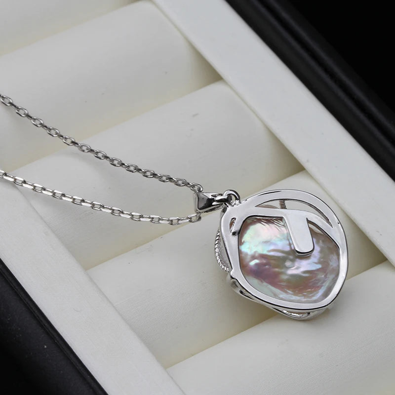 Real Original Baroque Natural Freshwater Pearl Necklace F,Large Sterling Silver Pendant