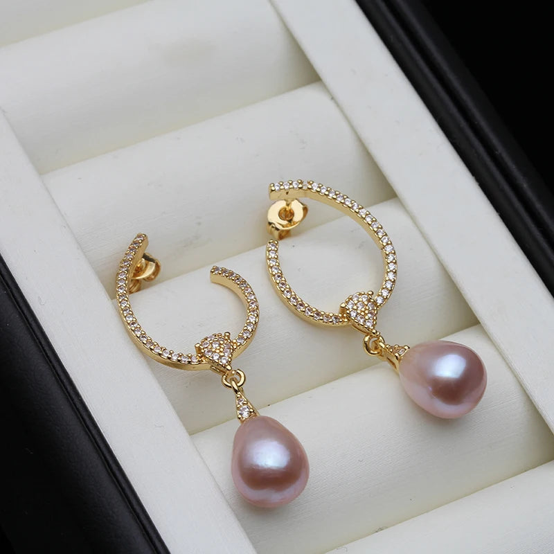 Trendy Long Freshwater Black Pearl Earrings Jewelry Woman,Cultured Natural Pearl Earrings Silver 925