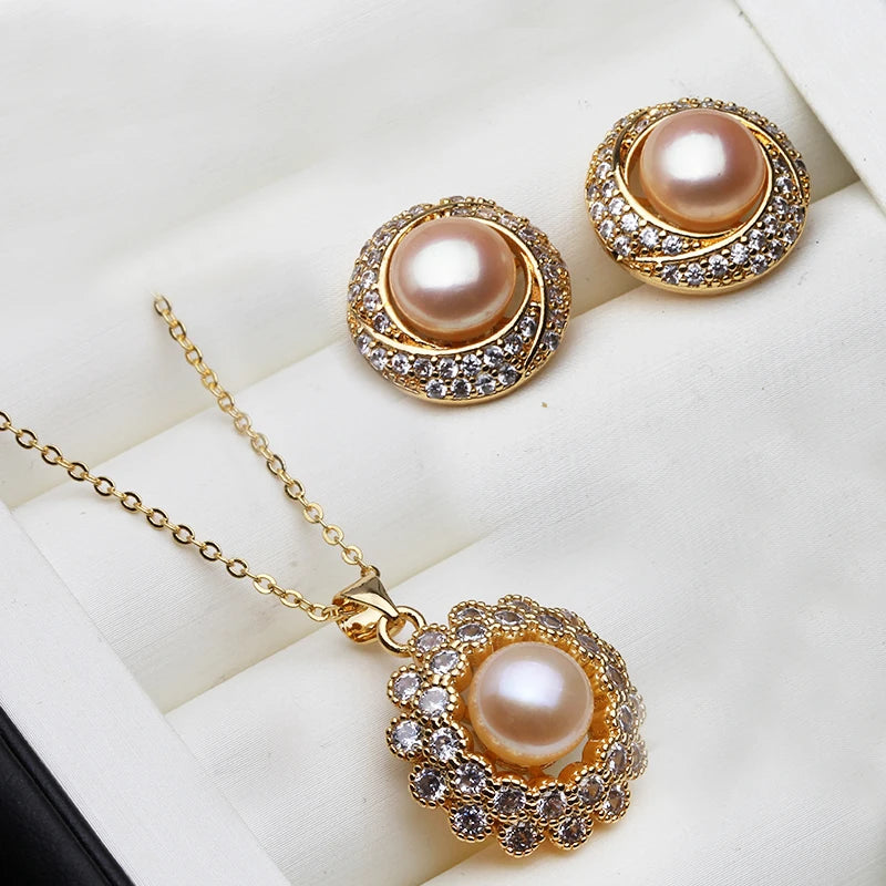 Natural Freshwater Pearl Necklace and Earrings Boho Pearl Jewelry Set