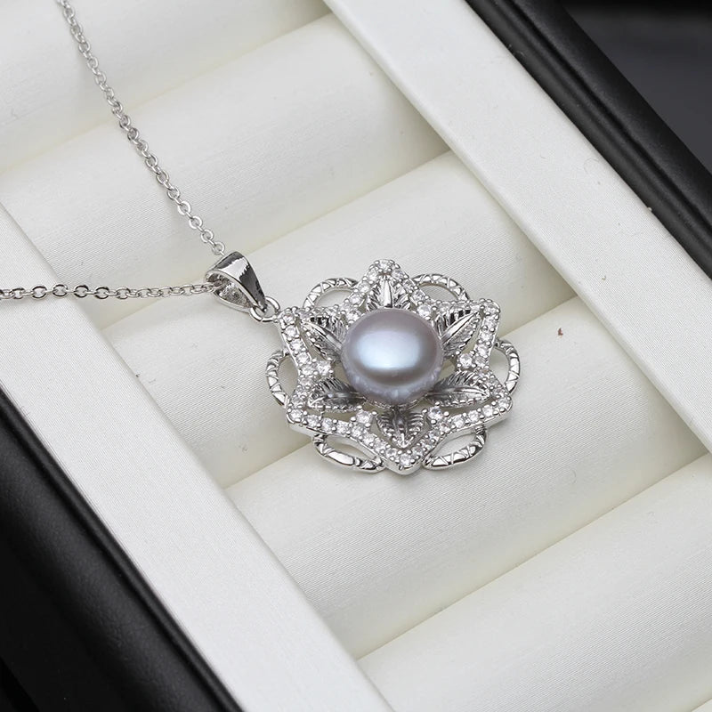 Natural Pendant with Pearl Fresh water Flat Pearl Pendant Silver