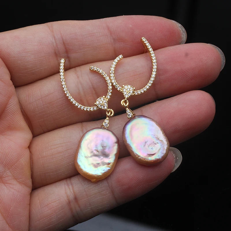 Natural Freshwater White Pearl Earrings Jewelry,Cultured Big Baroque Pearl Earring Drop