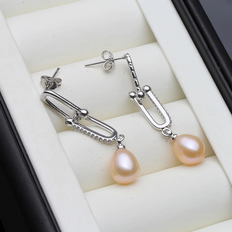 Freshwater Grey Pearl Drop Earrings Cute 925 Sterling Silver Pearl Earrings