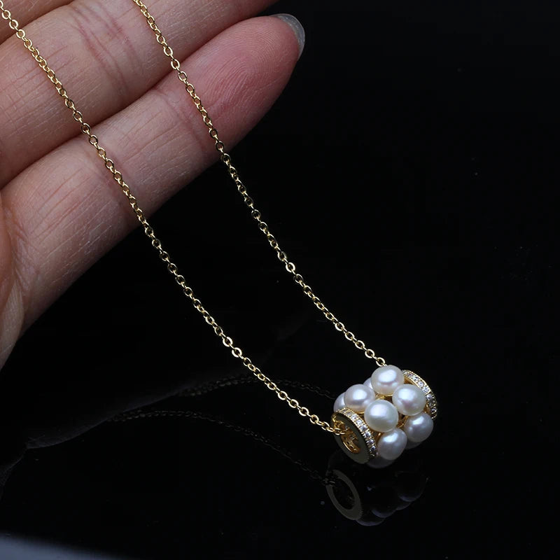 Real White Freshwater Pearl Necklace with Pendant Woman,Vintage Gold Plated Pearl Pendant Necklace