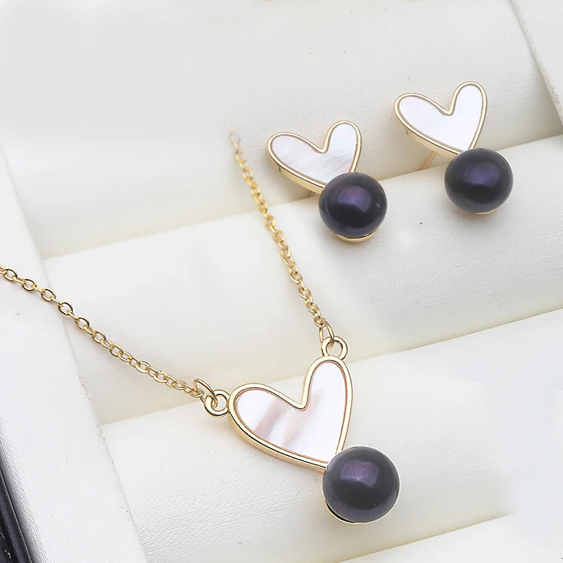 Beautiful Set With Pearl Earrings And Necklace Woman,Real Natural Freshwater Pearl Set Silver Wife Mother Birthday Gift White