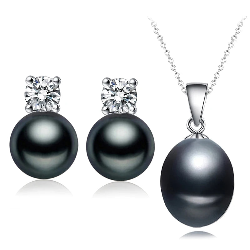 925 Silver Freshwater Pearl Necklace Earring Set Real Natural Pearl Set