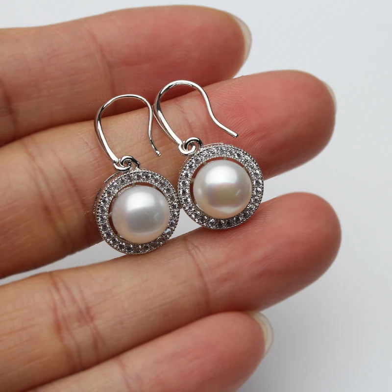 925 Sterling Silver Women Earrings,Real Natural Freshwater Pearl Earrings