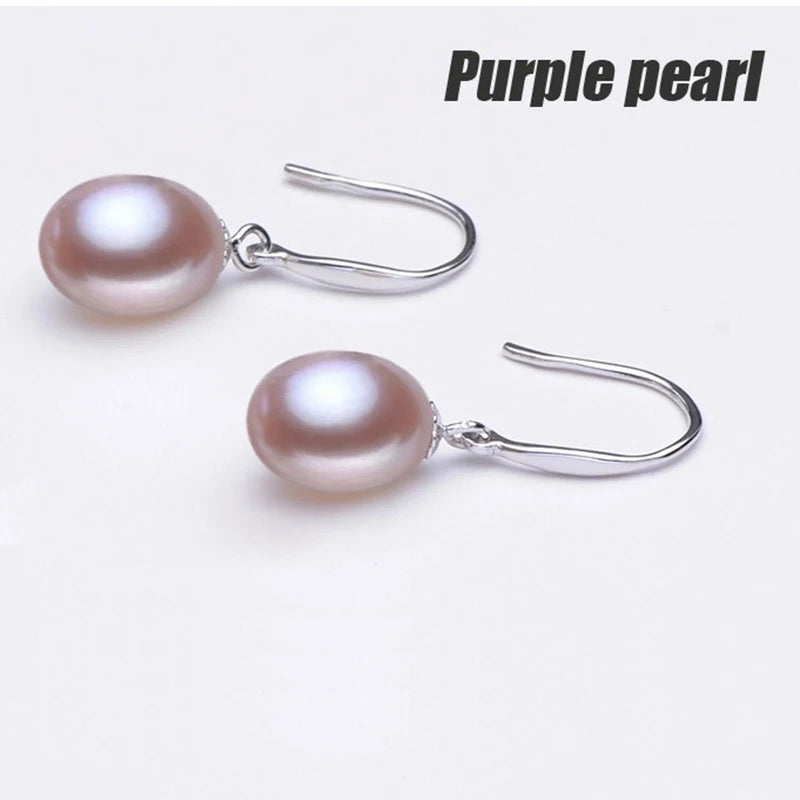 Real Natural Pearl Earrings ,925 Sterling Silver White Freshwater Pearl Drop Earrin
