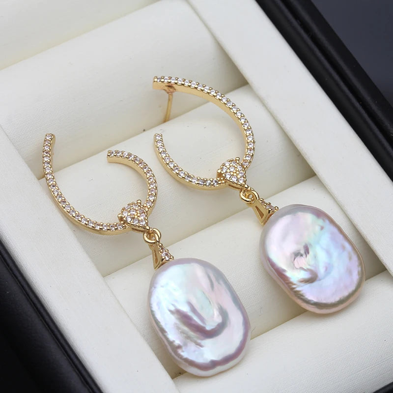 Natural Freshwater White Pearl Earrings Jewelry,Cultured Big Baroque Pearl Earring Drop