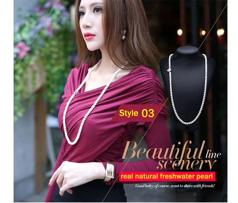 Real Natural Long Pearl Necklace For Women,Wedding Fresh Water Pearl Necklaces