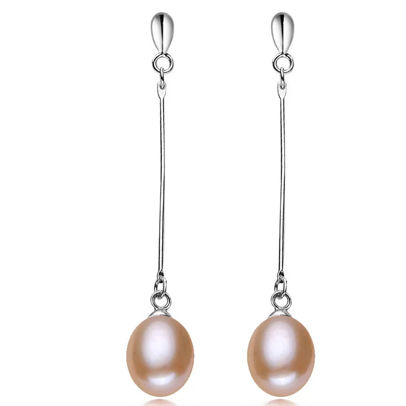 Real 925 Sterling Silver Freshwater Long Pearl Earrings For Women,Natural Pearl Earring Drop