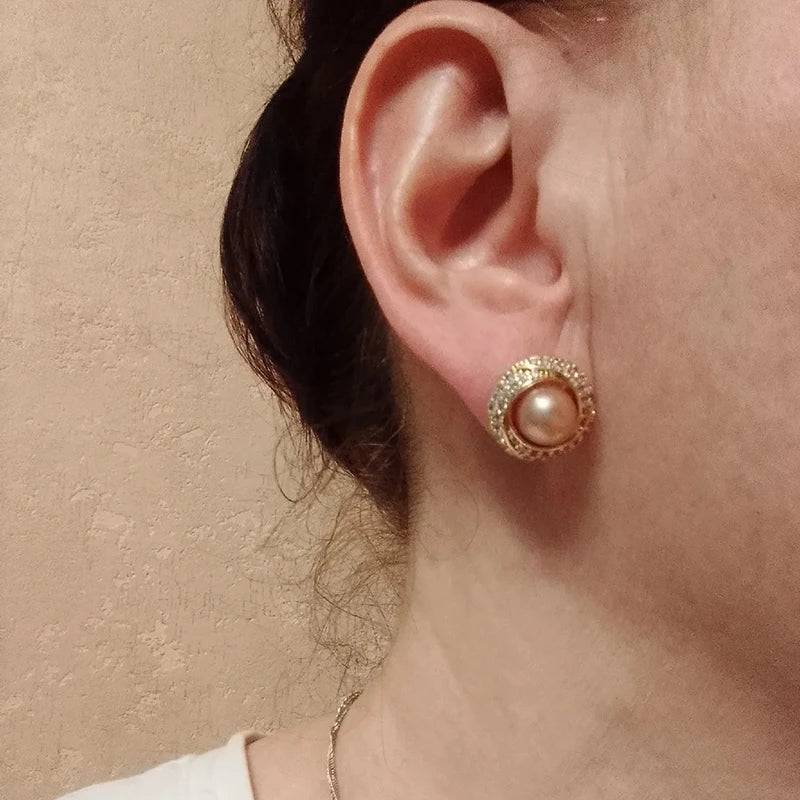 New Natural Freshwater Pearl Earrings ,Flat 18k Gold Palted Pearl Earrings