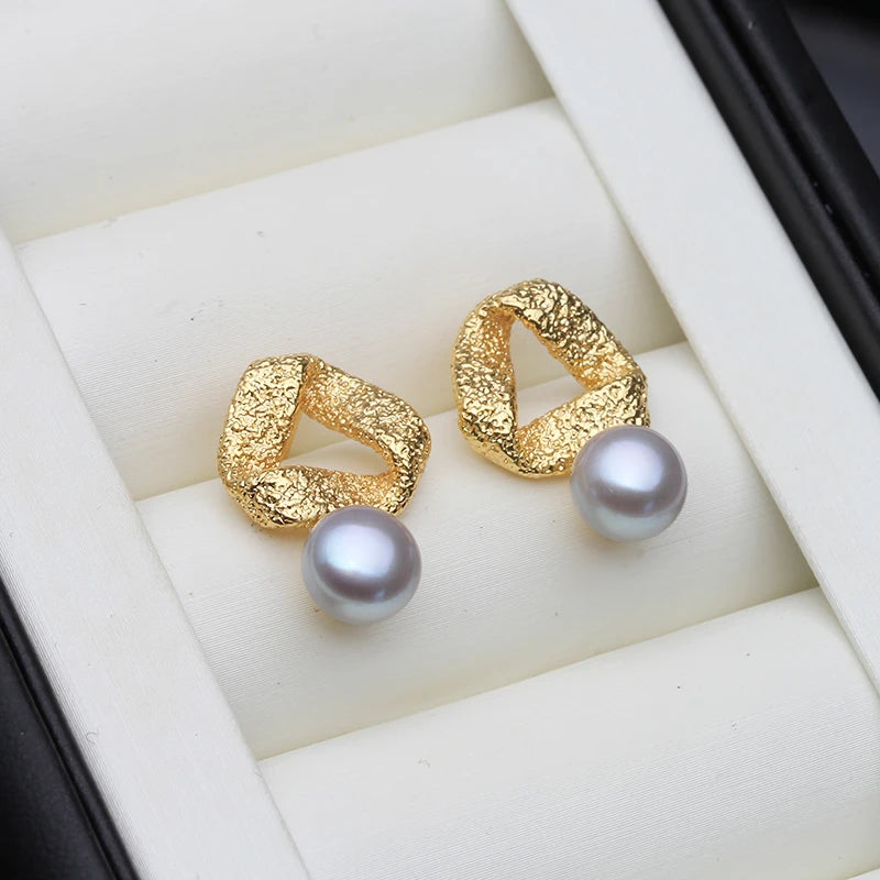 Genuine Freshwater Stud Earrings Pearl,Cute Bridal White Natural Pearl Earrings Wife Mother Birthday Gift Gray Purple