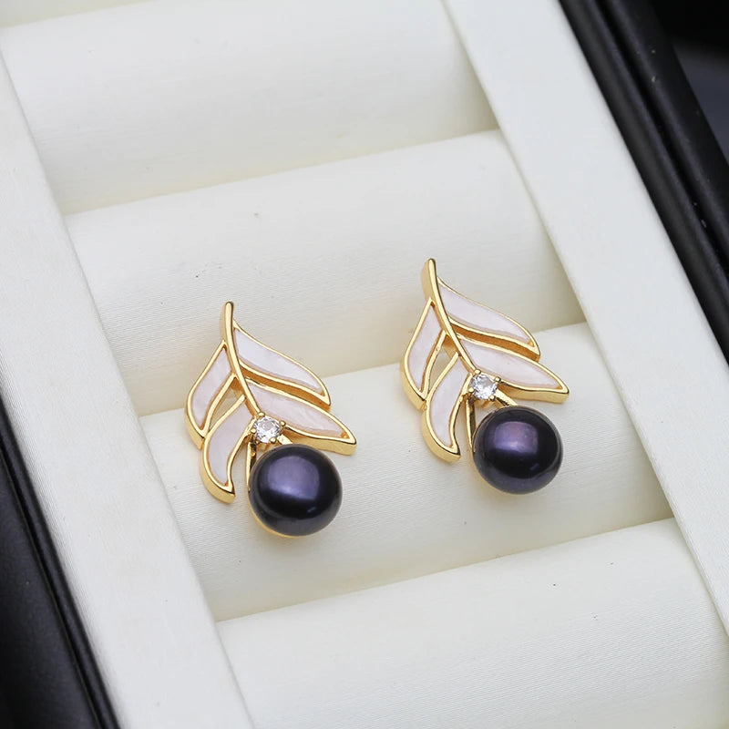 Geniune Natural Pearl Stud Earrings For Women,Vintage Gold Plated Freshwater Pearl Earrings