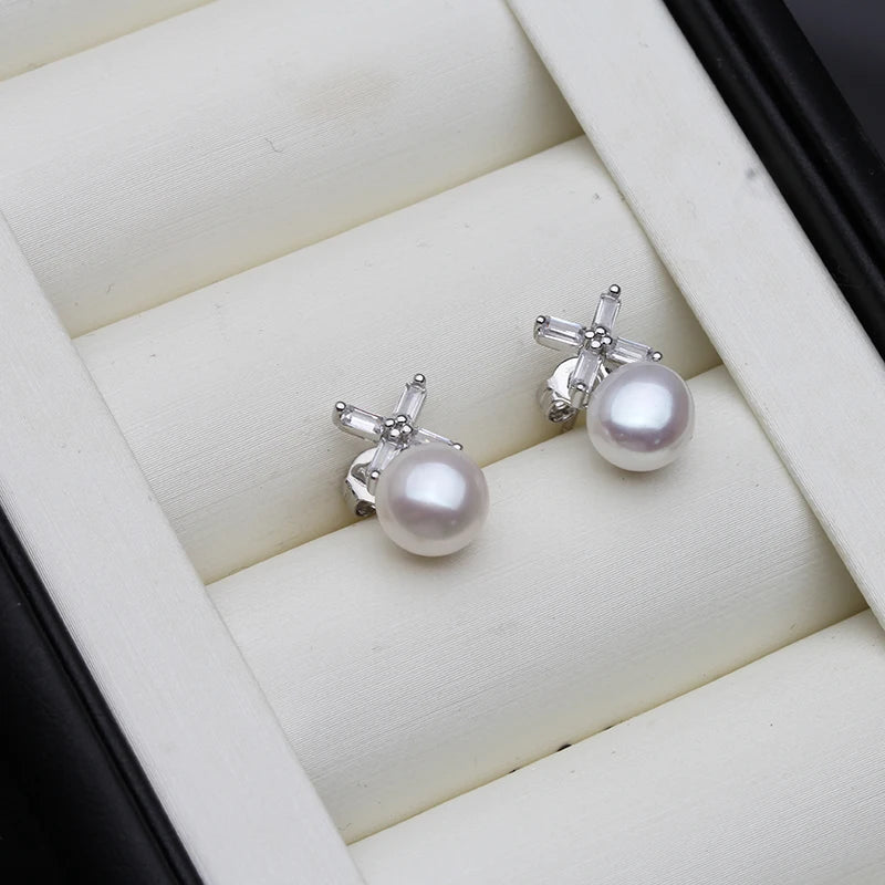 New Natural Freshwater Pearl Earrings For Women,Cute Small 925 Silver Pearl