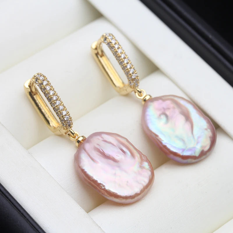 Real Freshwater Large Baroque Pearl Earrings Woman,Bridal Silver 925 Hoop Earrings With Pearls