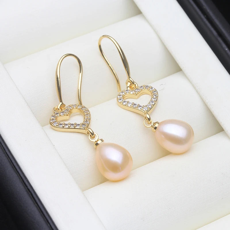 Real Freshwater Pearl Dangle Earrings For Women,Vintage Gold Plated Pearl Stud Earring