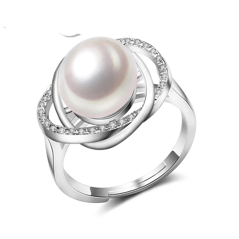 Real Freshwater Ring with Real Pearl ,White Black Natural 925 Sterling Silver Pearl Rings Adjustable