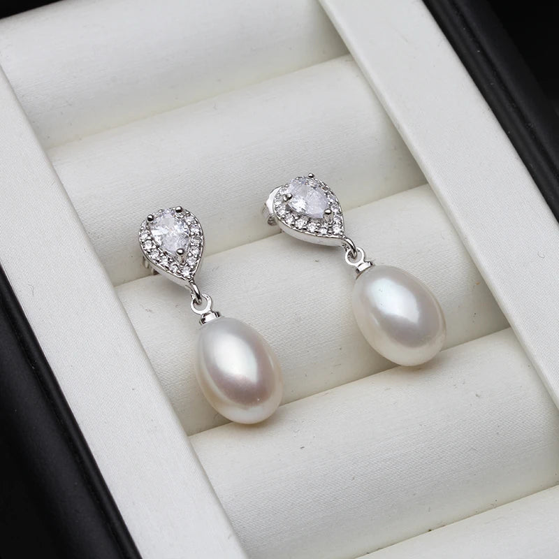 Genuine Fresh Water 925 Silver Pearl Earrings ,Vintage Earrings With Natural Pearls