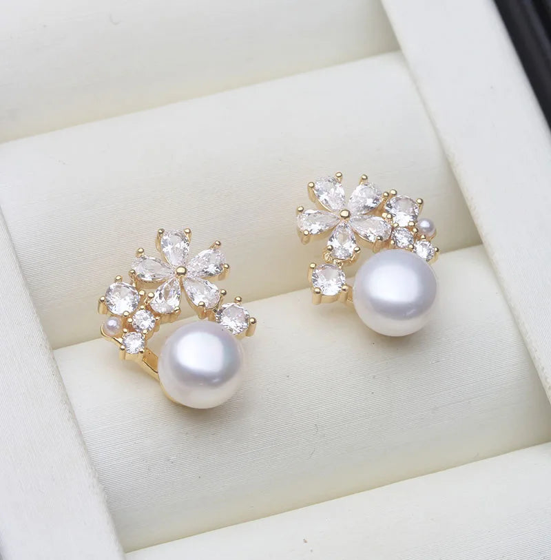 Real Freshwater Earrings with natural pearls,White Natural Pearl Earrings Jewelry