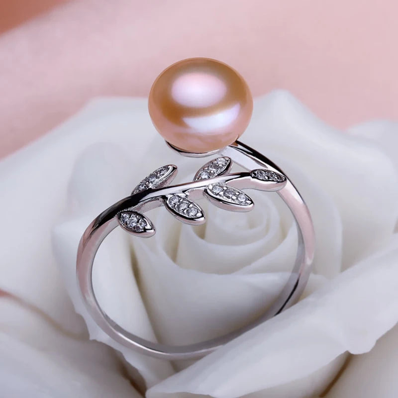Natural Freshwater Pearl Ring Women,925 Sterling Silver Ring With Real Pearls