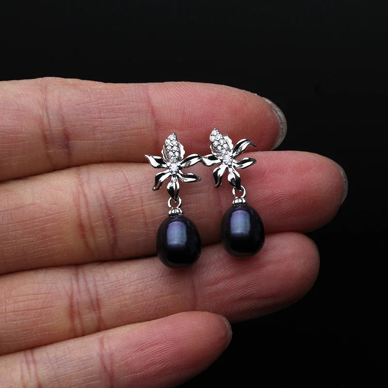 White Freshwater Natural Pearl Earrings Trendy Leaf 925 Silver Earring Fine Jewelry