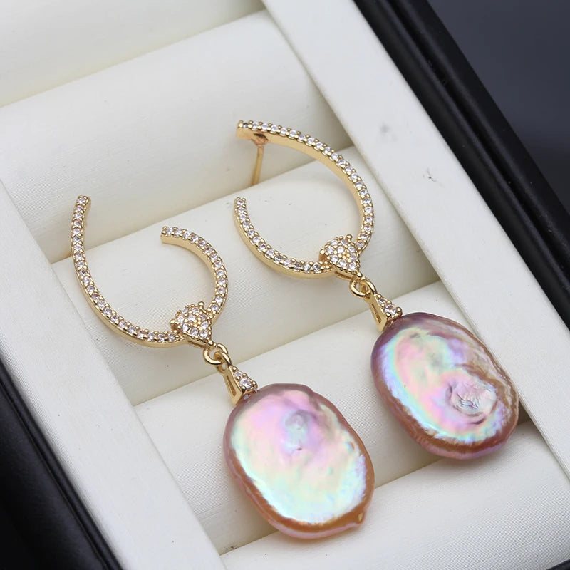 Natural Freshwater White Pearl Earrings Jewelry,Cultured Big Baroque Pearl Earring Drop