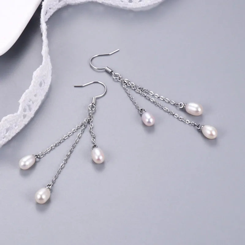 Real Fresh Water Natural Long Pearl Earring Drop