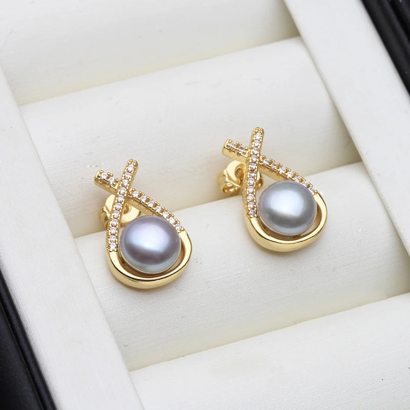 Genuine Bridal White Natural Pearl Earrings For Woman,Trendy Stud Earrings