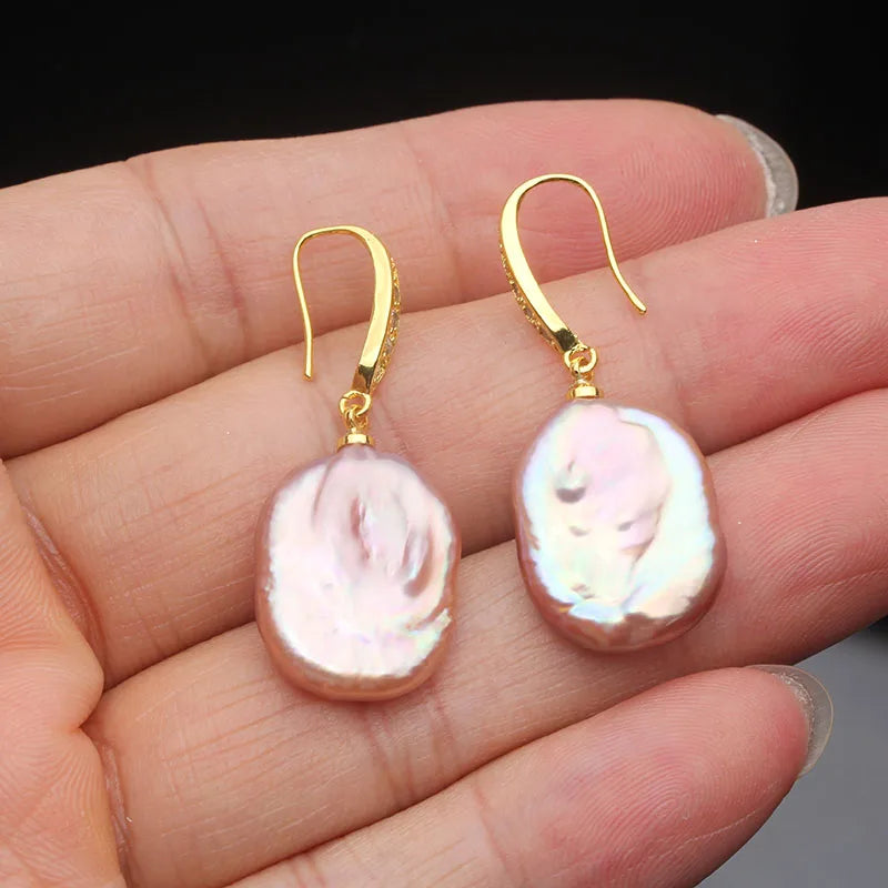 Real Big Natural Baroque Pearl Earring For Women,Boho Gold Plated Freshwater Pearl Earring