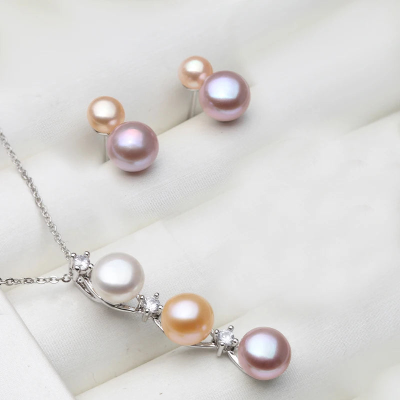 Real Natural Pearl Necklace And Earring Set Luxury 925 Silver Pearl Jewelry